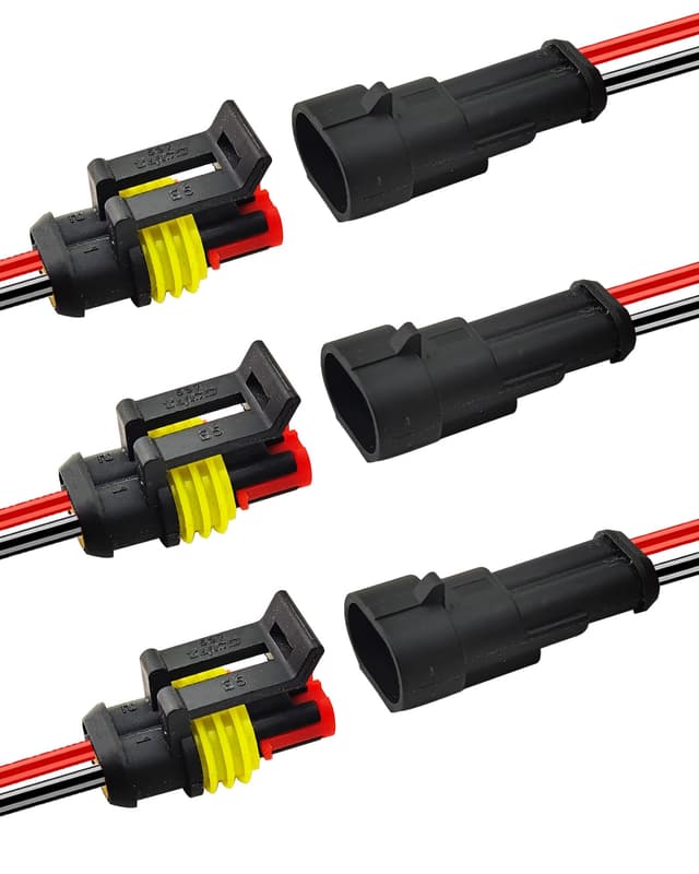 PLUXPAER 14 AWG 2 Pin Waterproof Connector, 2 Wire Automotive Waterproof Electrical Connectors, 14 Gauge Male and Female Way Connectors Harness 12V Quick Connect for Car Truck Boat Motorcycle -3 Pack