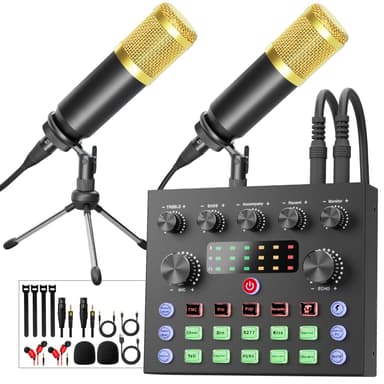 Podcast Equipment Bundle For 2,Audio Interface with Studio Condenser Microphone, Voice Change, Perfect for Streaming, Podcast Recording, Gaming, DJ