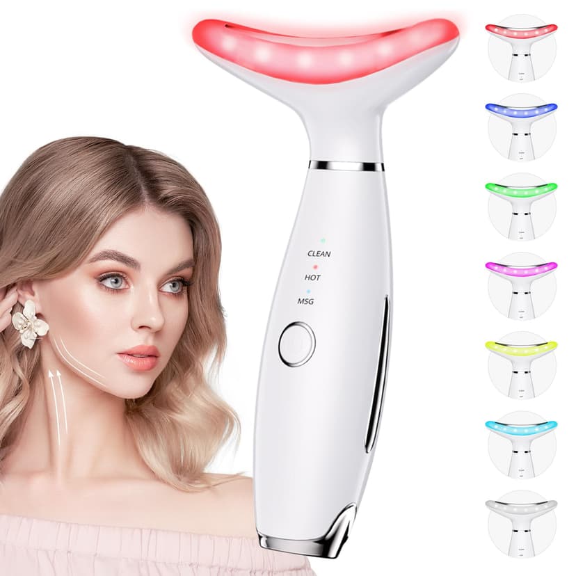 Dopsikn 7 Color Galvanic Machines - Red Light Therapy for Face and Neck, Face Massager Tool for Wrinkles, Double Chin, Vibrating Facial Massager with Thermals, White