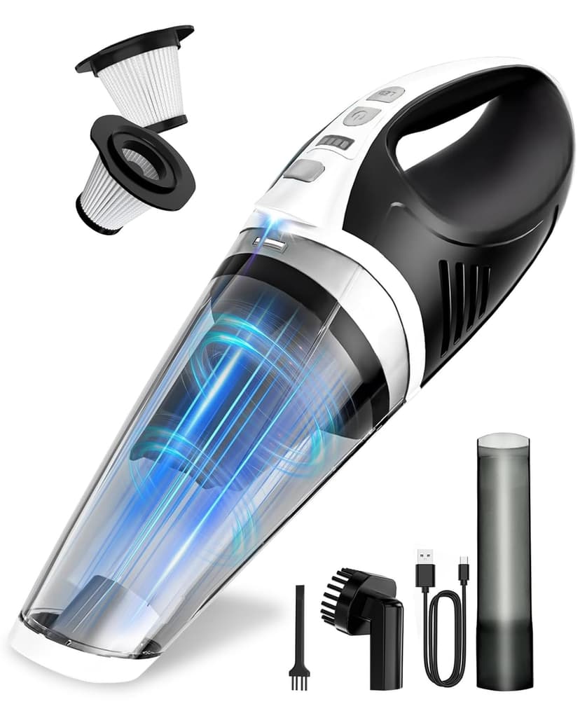 BRL Handheld Vacuum Cordless, Car Vacuum Cleaner with Powerful Suction, 2 Modes Mini Hand Vacuum, Dry & Wet, LED Light, Portable Vacuum for Car Pet Hair, Home, Office, Keyboards White Sliver