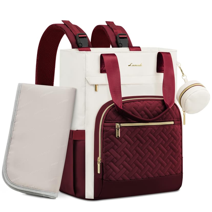 LOVEVOOK Diaper Bag Backpack, Large Capacity Portable Baby Bag with Foldable Diaper Changing Pad, Waterproof Baby Diaper Bags Gift for Mon Dad, Ivory Crimson