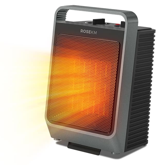 ROSEKM Space Heaters for Indoor Use, 1500W Portable Electric Heater with Thermostat, Ceramic Heater for Room Bedroom Office Under Desk with 3 Heating Levels, Safe Tip-Over Protection (Grey)