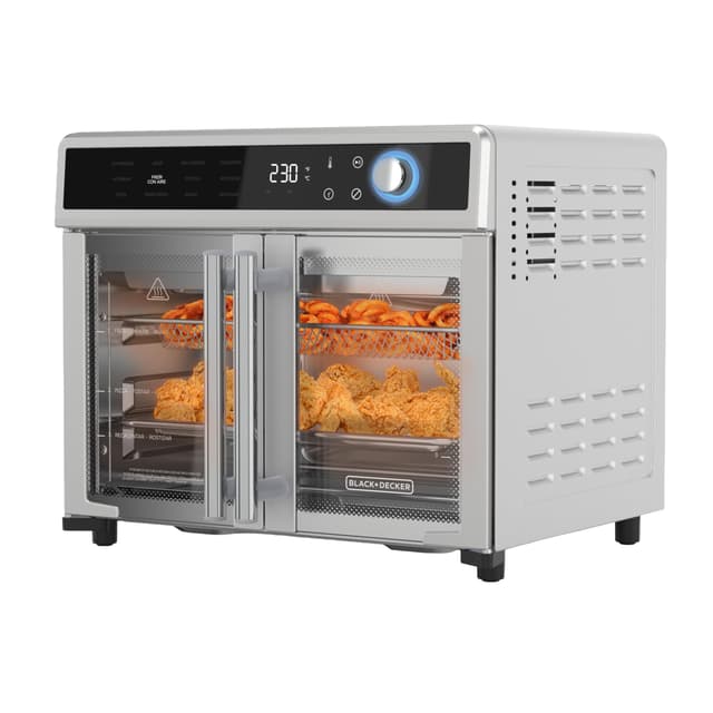 BLACK+DECKER Crisp 'N Bake Air Fryer Toaster Oven Combo, 12 in 1 Countertop Convection Oven Cooks Food Fast, Fits a Whole Pizza or 6 Toast Slices, French Doors with Stainless Steel Finish