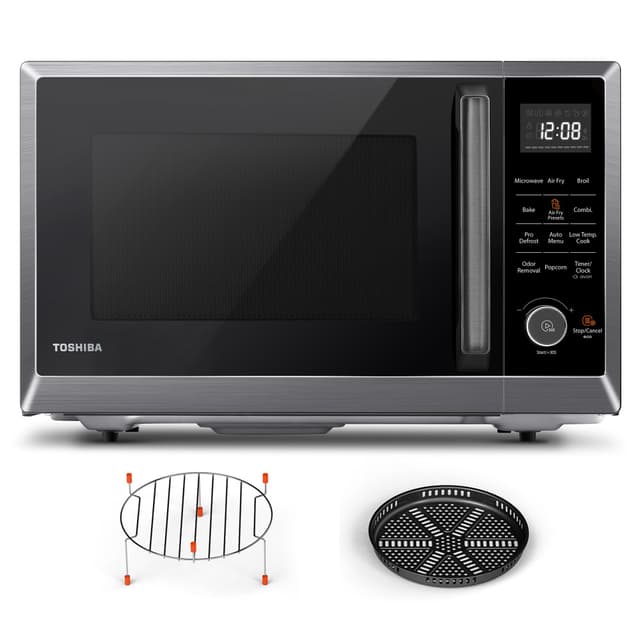TOSHIBA Air Fryer Combo 8-in-1 Countertop Microwave Oven, with Convection, Broil, Odor Removal Mode, 12.4" Position Memory Turntable, Child-Lock, 1.0 Cu.ft, Black Stainless Steel, ML2-EC10SA(BS)