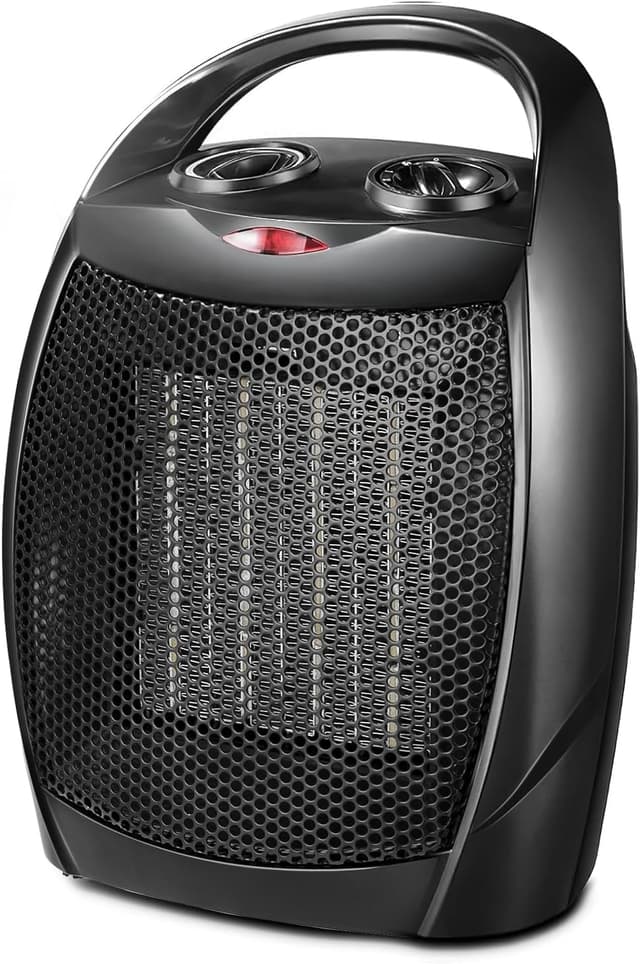 Kismile Small Electric Space Heater Ceramic Space Heater,Portable Heater Fan for Office with Adjustable Thermostat and Overheat Protection ETL Listed for Kitchen, 750W/1500W(Black)