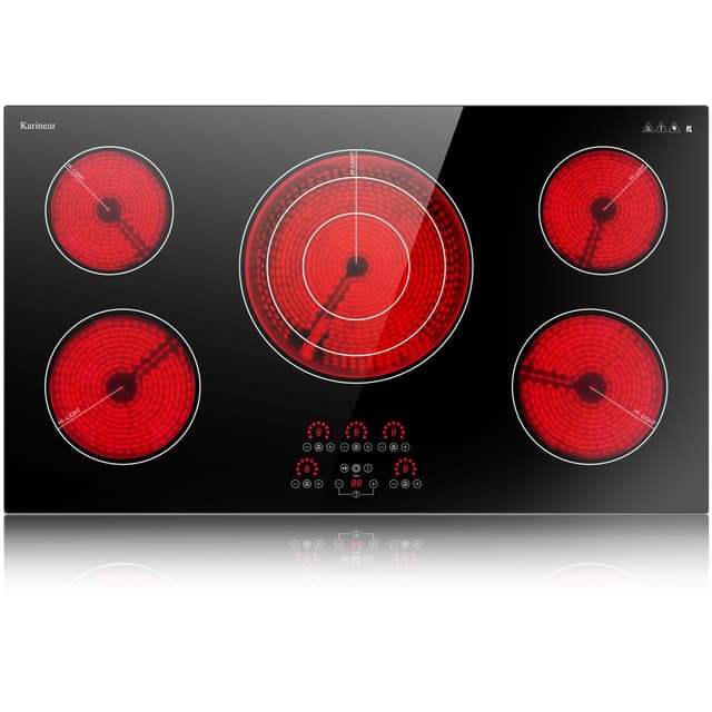 Karinear Electric Cooktop 36 Inch, Upgrade Sensor Touch 5 Burners Electric Stove Top, Built-in Ceramic Cooktop, Pause, Timer, Safety Lock, Triple Ring Expandable Burner,9400W, 220V