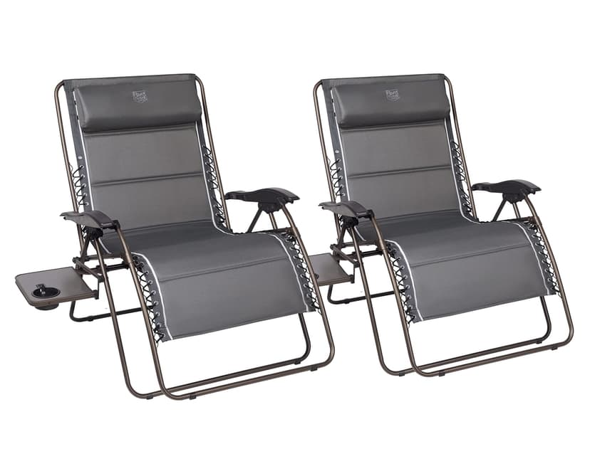 Timber Ridge Oversized Zero Gravity Chair, 33In Wide XXL Zero Gravity Reclining Chair with Side Table, Full Padded Lounge Chair for Outdoor Camping Patio Lawn, Heavy Duty Supports 500lbs, Grey-2 Pack