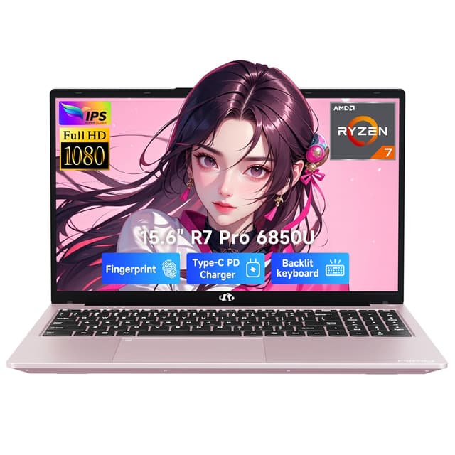 NIMO 15.6" FHD Light-Gaming-Laptop, 8 Cores AMD Ryzen 7 Pro 6850U 32GB LPDDR5 RAM 1TB SSD (Beat i7-1360P Up to 4.7GHz) GPU AMD Radeon 680M IPS Computer with 100W Type-C Backlit Keyboard Fingerprint