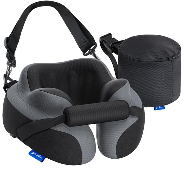 ZIKEE Ergonomic Travel Neck Pillow for Airplane, Dual-Hold Design to Stabilize Head and Neck on Flights, Ear-Free Memory Foam Airplane Travel Pillow, Quality Carrying Case, Breathable & Washable Cover