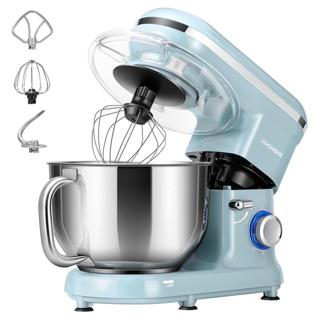 VIVOHOME Stand Mixer, 660W 10 Speed 6 Quart Tilt-Head Kitchen Electric Food Mixer with Beater, Dough Hook, Wire Whip and Egg Separator, Blue