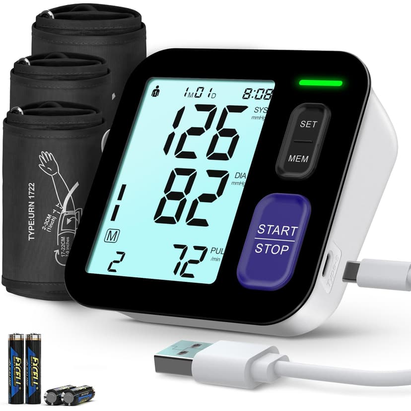 Blood Pressure Machine Upper Arm, 3 Size Cuffs, Small 7"-9", Medium/Large 9"-17" and Extra Large X-Large Cuff 13"-21", Accurate Automatic Digital BP Monitor Home Use, 4 AAA Alkaline Batteries Included