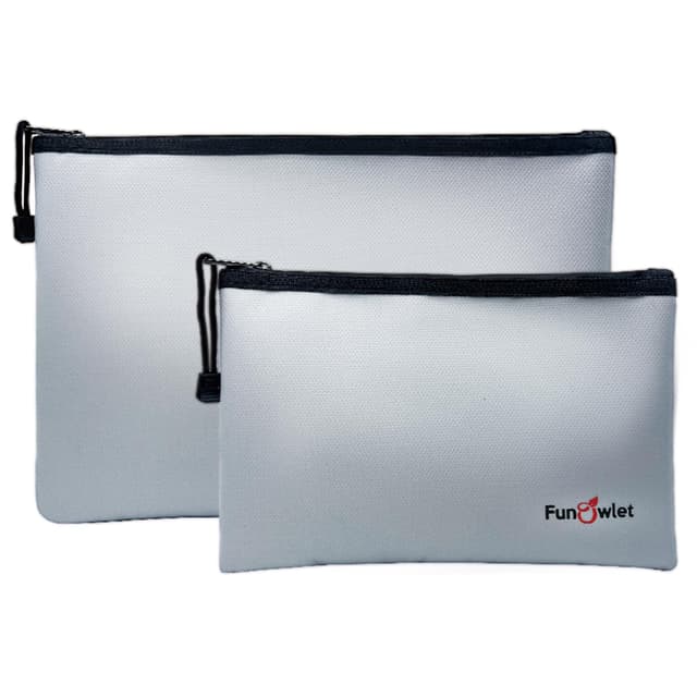 Fireproof Safe Money Document Bags - 2 Pack 13.4" x 9.8" and 10.6" x 6.7" Waterproof Zipper Bag, Fire & Water Resistant Storage Organizer Pouch for A4 A5 Documents Holder,File,Cash,Passport,Tablet
