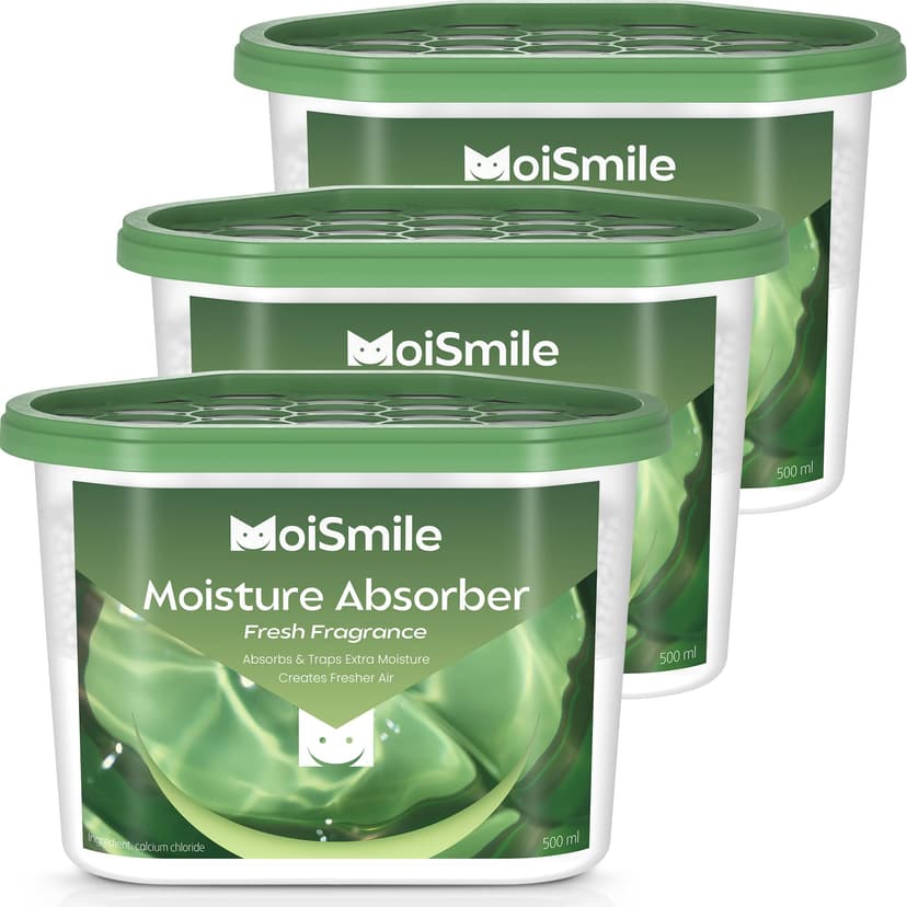 Moismile Moisture Absorbers, Efficient Fresh Scent Humidity Absorber & Odor Eliminator Boxes, Refillable Car Dehumidifier for Closet, Bathroom, Basement& RV, 3 Pack