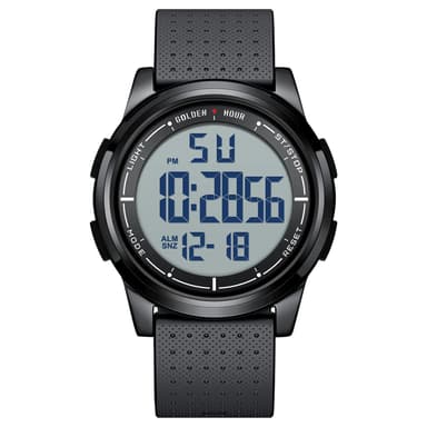 GOLDEN HOUR Ultra-Thin Minimalist Sports Waterproof Digital Watches Men with Wide-Angle Metal Case Bright Display Rubber Strap Wrist Watch for Men Women in Black