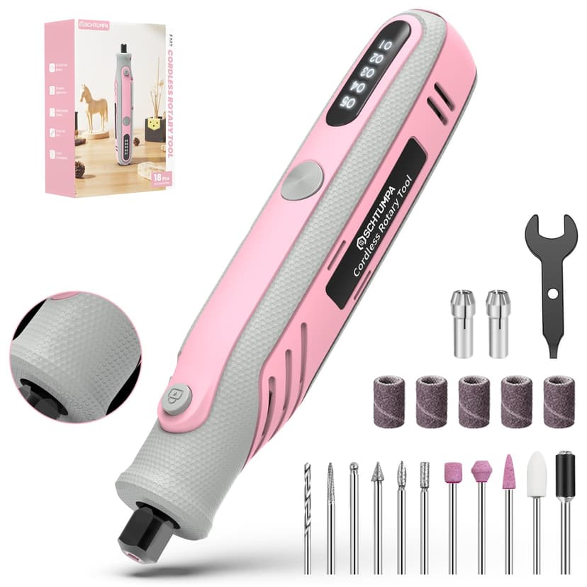 Rotary Tool, 4V Pink Cordless Rotary Tool with LED Display, Lasting Speed Memory, Rotary Tool Kit for Small DIY Project, Small and Light with Rubber Handle for Engraving, Sanding, Drilling, Polishing