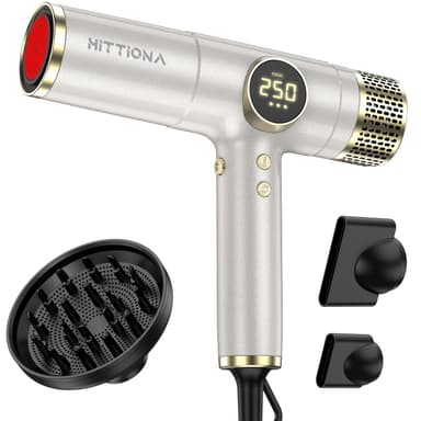 HITTIONA Infrared Ionic Hair Dryer with Diffuser - 2000W Dual Voltage Blow Dryer Gift for Women, Fast Drying, Lightweight & Low Noise, Red Light & Negative Ions, European Travel 110V-240V