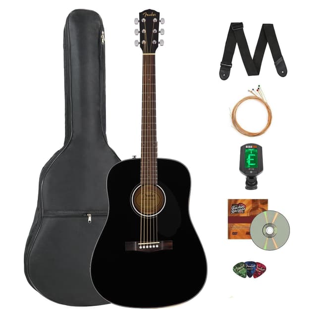 Fender Classic Design Dreadnought Acoustic Guitar - Black Bundle with Gig Bag, Tuner, Strap, Strings, Picks, and Austin Bazaar Instructional DVD