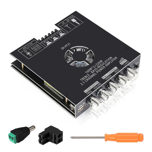 ZK-HT21 2.1 Channel Mini Bluetooth Amplifier Board,160WĆ2+220W High Power Stereo Subwoofer Amp with TDA7498E Hi-Fi Chip and Dual Expansion Ports, BT USB AUX Input DC 15-36V for DIY Home Speakers