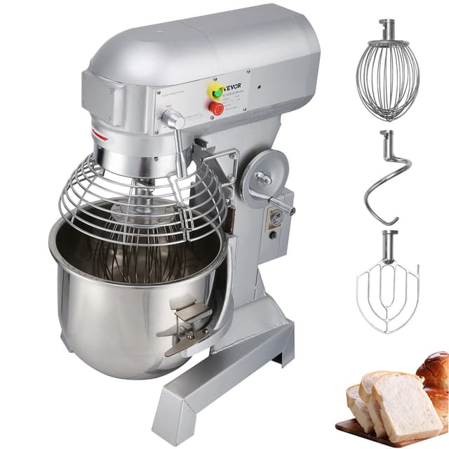 Happybuy 10Qt Commercial Food Mixer with Timing Function, Commercial Mixer 500W Stainless Steel Bowl Heavy Duty Electric Food Mixer Commercial with 3 Speeds Adjustable, Perfect for Bakery Pizzeria