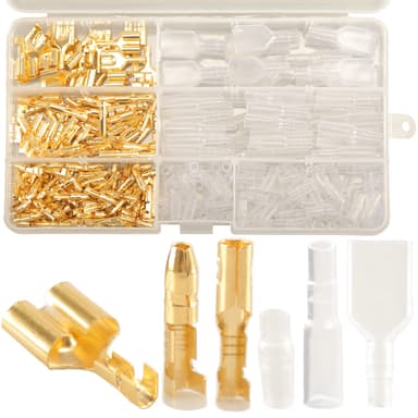 Feggizuli 320pcs Double Bullet Wire Connectors, 3.9mm 3.5mm Male and Female Bullet Terminal Connectors with Insulation Sleeve, Crimp Terminal Automotive Electrical Connectors Motorcycle Connector Kit