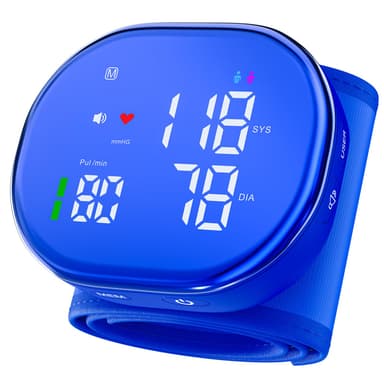 Rechargeable Wrist Blood Pressure Monitor for Home Use, Automatic BP Machine with LED Display, Dual Users ×120 Memory, One-Button Operation & Adjustable Cuff, Portable Carrying Case Included