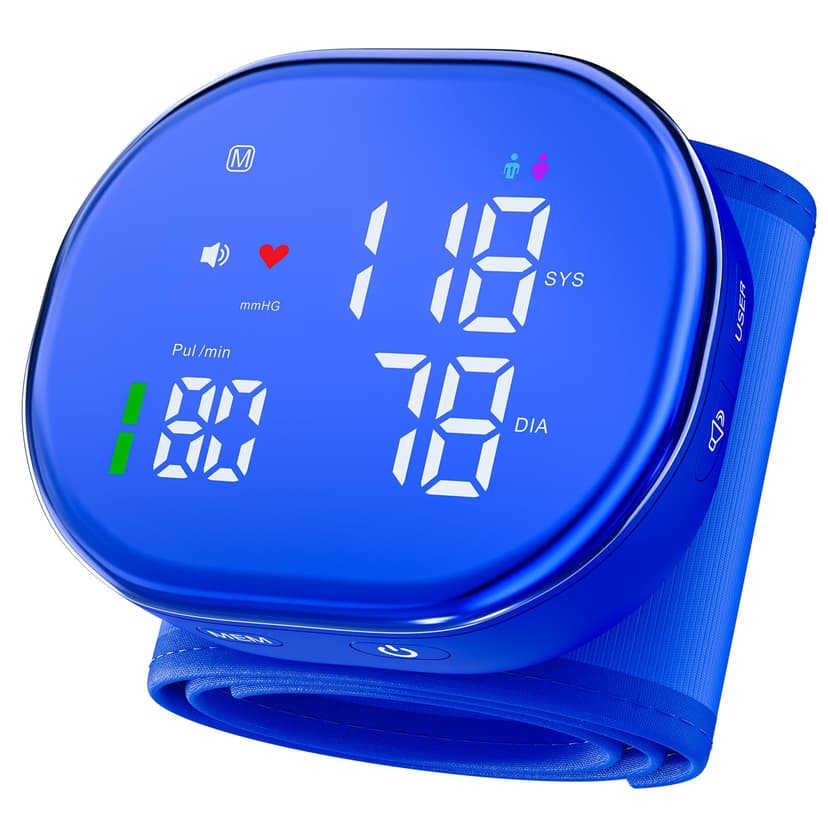 Rechargeable Wrist Blood Pressure Monitor for Home Use, Automatic BP Machine with LED Display, Dual Users ×120 Memory, One-Button Operation & Adjustable Cuff, Portable Carrying Case Included
