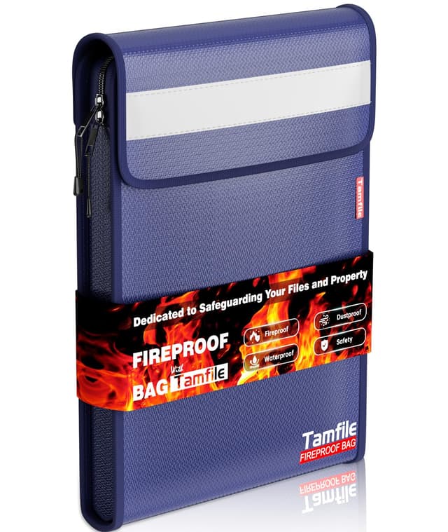 6400℉ Fireproof Document Bag with Zipper, 15”x 11” Waterproof Fireproof Money Bag with 2 Pockets, Safe Important Document Organizer for A4 A5 Legal Letter Size, Valuables, Legal Documents (Blue)