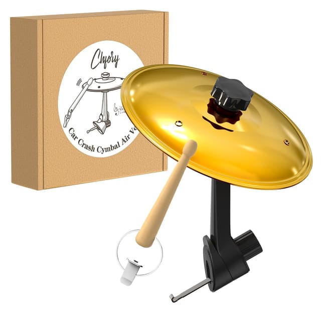 Car Cymbal Air Vent, Mini Drum Crash Cymbal Set with Mini Drum Stick, Funny Musical Instruments Gadget for Drummer Music Lovers Gift, Compact Durable Car Accessory for Most Vehicles(Gold)