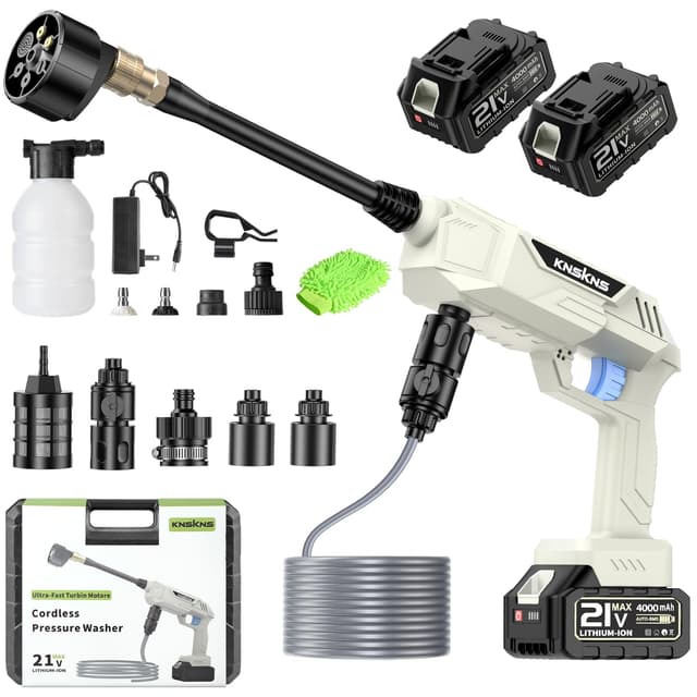Cordless Pressure Washer, 1800PSI Pressure Electric Pressure Washer with Brushless Motor, 21V Battery×2 & Charger, Portable Handheld Power Washer with 6-in-1 Nozzle & Foam Cannon for Home
