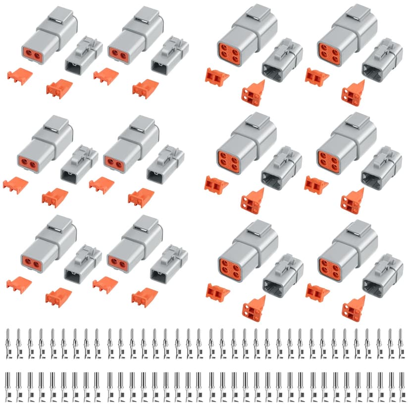 120 PCS Deutsch DTP Connector Kit 2 4 Pin Automotive Waterproof Connectors 12 sets with Size 12 Stamped Contacts Gauge 14-12 AWG Wire Size,25A