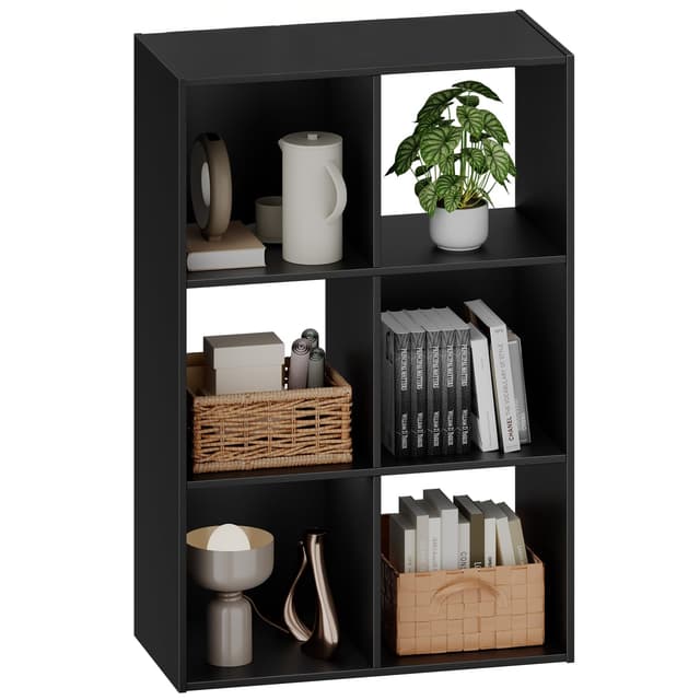 Sweetcrispy 6 Cube Storage Organizer - Open Cube Bookshelf with 3 Removable Back Panels, Display Storage Bookcase for Living Room, Bedroom, Entrance Hall, Home Office,36" L×11.6" W×24" H, Deep Black