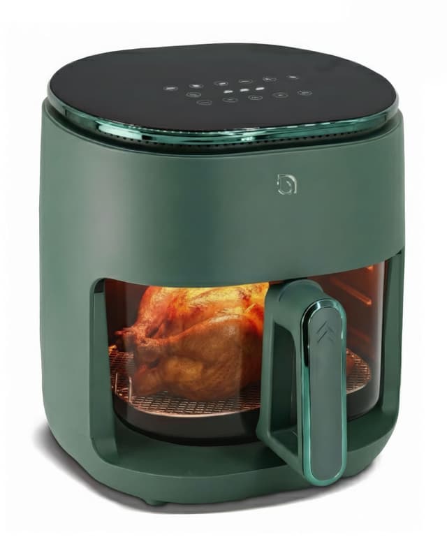 WILLOW Eco Series 6 in 1 Air Fryer with Glass Basket, 5 Quart Non Toxic Air Fryer w Digital Display, 430°F Max Temp, Preheat & Keep Warm Function, Compact + Dishwasher Safe Glass Airfryer - GREEN