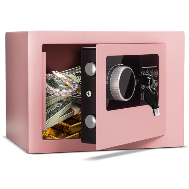 Digital Electronic Money Safe, Steel Security Lock Box with Keypad, Office Hotel Business Jewelry Gun Cash Safe, 0.23 Cubic Feet, 9.06" W x 6.69" D x 6.69" H(pink)