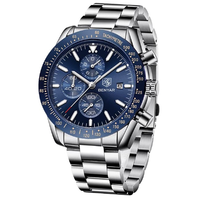 by BENYAR Watches for Men Chronograph Analog Quartz Waterproof Stainless Steel Men's Wrist Watches Business Work Sport Casual Classic Dress Watch Elegant Gifts for Men
