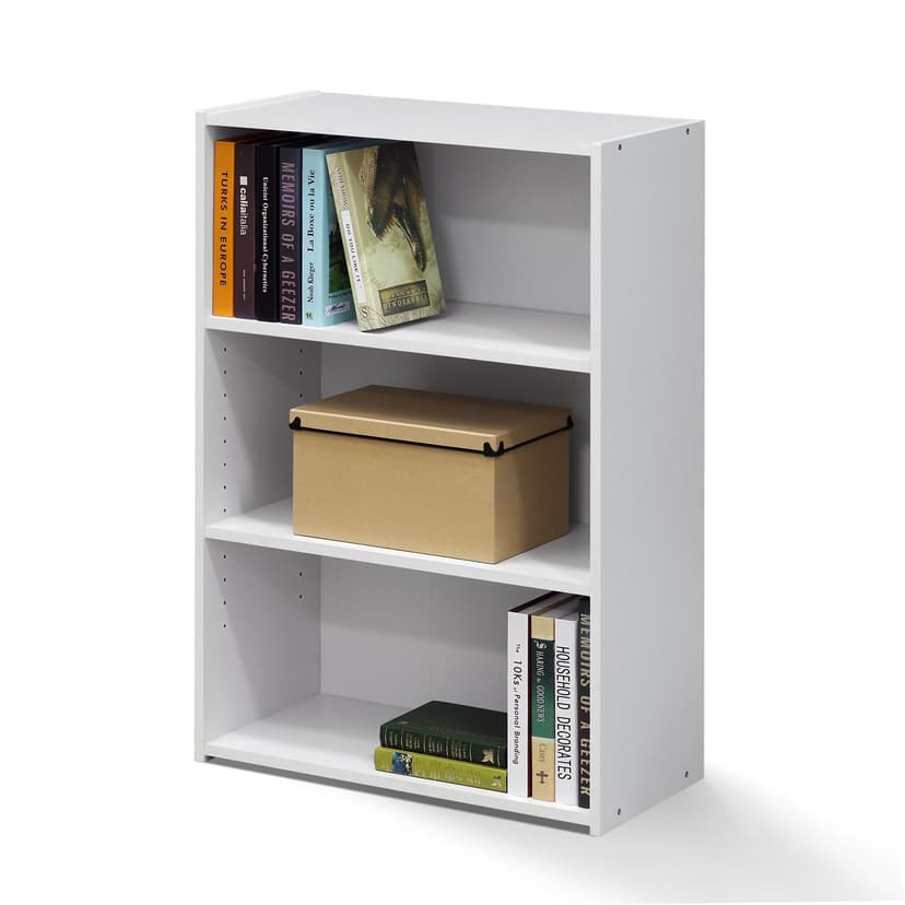 Furinno WRIGHT Book Shelf, 3-Tier Modern Bookshelf, Bookcase with Closed Back, 11.6" x 24.5" x 35.3", for Living Room, Bedroom, Home Office, Soft White