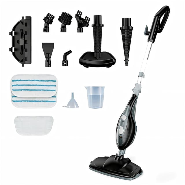 OLIXIS 10-in-1 Steam Mop, 1550W Detachable Handheld Steam Cleaner for Floor Cleaning, 16.4FT Cord, 2 Washable Pads, Multi-Purpose Floor Steamer for Hardwood, Carpet, Tile, Grout, Windows, Black Grey
