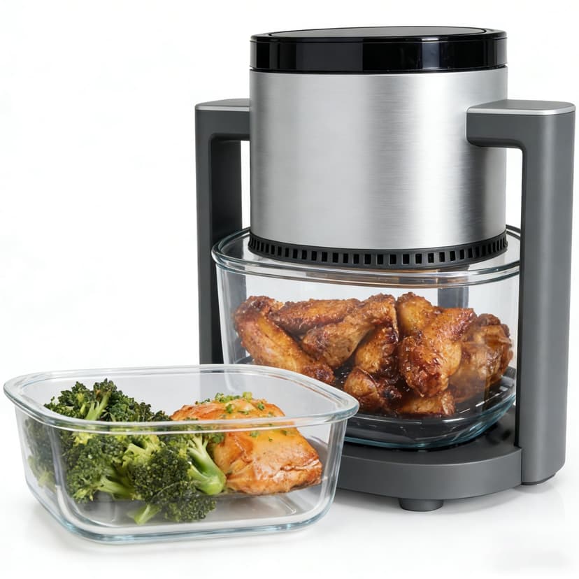 Simple Deluxe 4.7 Qt Glass Air Fryer, Non-Toxic 10-in-1 Digital Air Fryer with 360° Visible Glass Bowl, Nonstick & Dishwasher-Safe, Air Fry, Roast, Bake, Dehydrate, Fries, 1300W, Silver