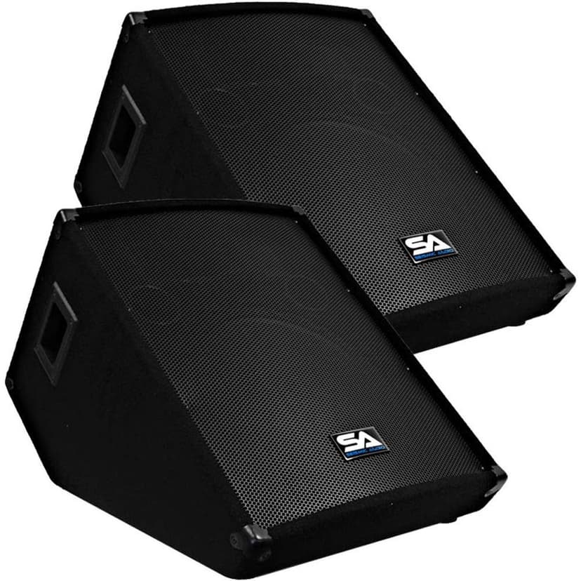 Seismic Audio - Pair of Passive 15" Floor Wedge Style Monitors - Studio, Stage, or Floor use - PA/DJ Speakers - Bar, Band, Karaoke, Church, Drummer use