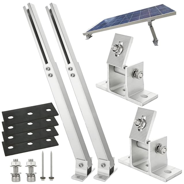 Adjustable Solar Panel Tilt Mount Brackets Aluminum Alloy Solar Panel Mounting Support up to 50 70 100 150 200 300 400 Watt Solar Panel for Flat Surface Roof RV Boat Off-Grid (Mount Only) Silver