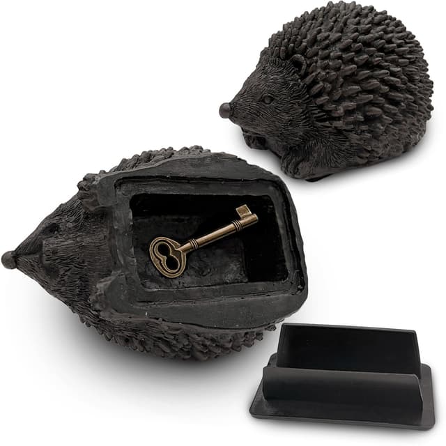 AZ-Homey Hedgehog Key Hider Outdoor – Resin Waterproof Fake Rock Hide a Key, Secure Spare Key Holder with Secret Storage, Weather Resistant Garden Decor for Indoor & Outdoor Use