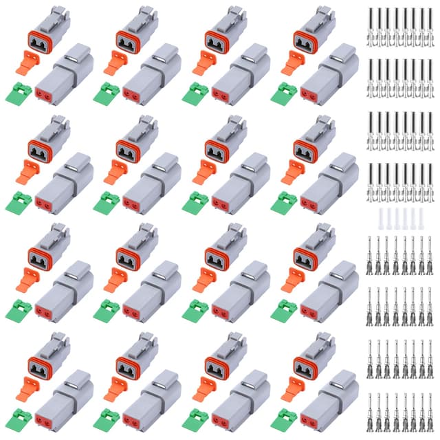 134 PCS Deutsch DT Grey 2 Pin Connectors 16 Set, Waterproof Electrical Wire Connector with Stamped Contacts and Seal Plug for Truck, Off-Road Vehicles, Construction, Agriculture, Motorcycle Wiring