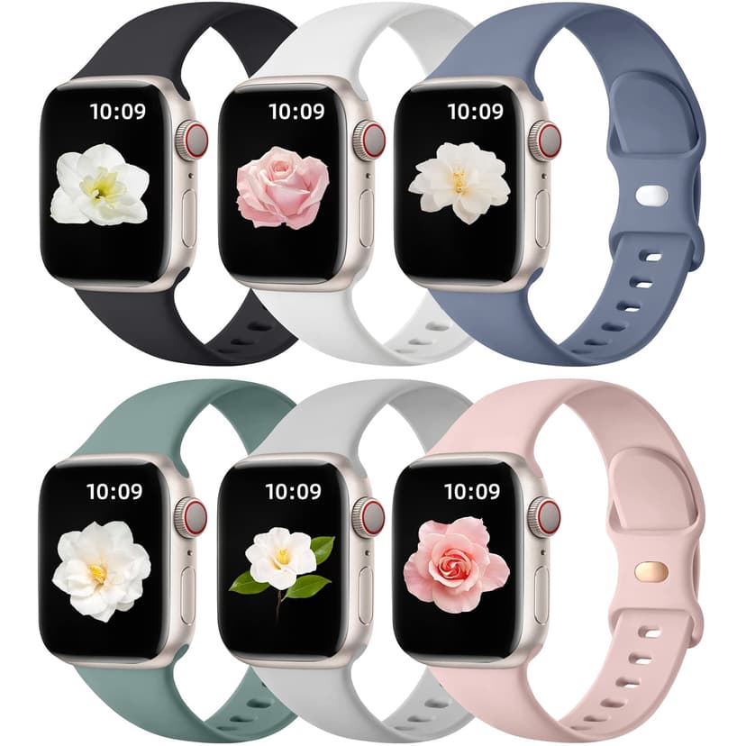 Maledan Compatible with Apple Watch Band 38mm 40mm 41mm 42mm 44mm 45mm 46mm 49mm Women Men, 6 Pack Silicone Sport Band Strap Compatible for Apple Watch Bands iWatch Series 11 10 9 8 7 6 5 4 3 SE Ultra