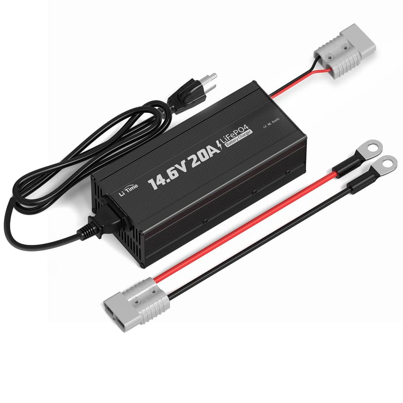 LiTime 12V 20A Lithium Battery Charger 14.6V LiFePO4 Battery Charger AC-DC Smart Charger with Anderson Connector LED Indicator for LiFePO4 Deep Cycle Batteries of RV, Homes, Off-grid and Solar Systems