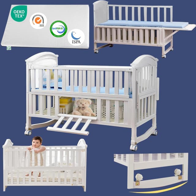 Styhigh Portable Mini Baby Crib 4 in 1 with Memory Foam Mattress(38"by24") Included, Cunas para Bebes 2026 Convertible Crib 6 in1 with Foldable Storage Baby Playpen Bassinet Bedside Sleeper Bed(White)