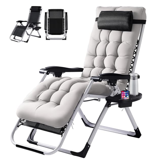 VINGLI Padded Zero Gravity Chair, Lounge Chair with Removable Cushion & Tray, Folding Reclining Patio Chairs, Recliner Chair for Lawn,Indoor and Outdoor