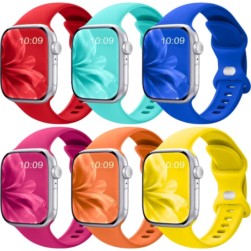 6 Pack Sport Band Compatible with Apple Watch Bands for Women Men, 38mm 40mm 41mm 42mm 44mm 45mm 46mm 49mm, Silicone Strap iWatch Band for Series 11 10 9 Ultra 8 7 6 5 4 SE 3 2 1
