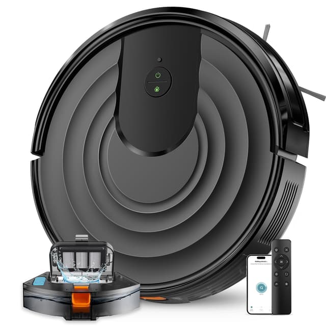 Robot Vacuum and Mop Combo, Robotic Vacuum Cleaner 5000Pa Strong Suction 130 Mins Runtime, Slim, Low Noise, Automatic Self-Charging, Wi-Fi/App/Alexa Control, Ideal for Hard Floor/Low-Pile Carpet