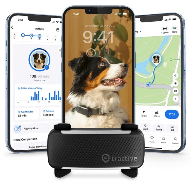 Tractive Smart Dog GPS Tracker | Live Pet Tracker with Virtual Fence | Vital Signs Monitoring of Heart & Respiratory Rate | Bark Monitoring | Dog Collar Attachment (Black)