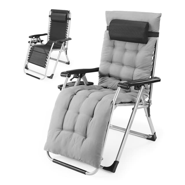 NEWBULIG Zero Gravity Chair, Folding Outdoor Patio Recliner, Reclining Camping Lounge Chair with Cup Holder Trays and Removable Cushion for Indoor Outdoor Beach