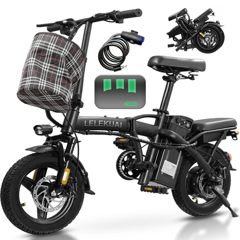 Electric Bike for Adults Teens, Folding Ebike,Commuter City Foldable E Bike with 560W Motor and 48V 10Ah Battery, 21.6MPH Speed Pedals Assist, Dual Disc Brakes,14" Compact Electric Bicycle with Basket